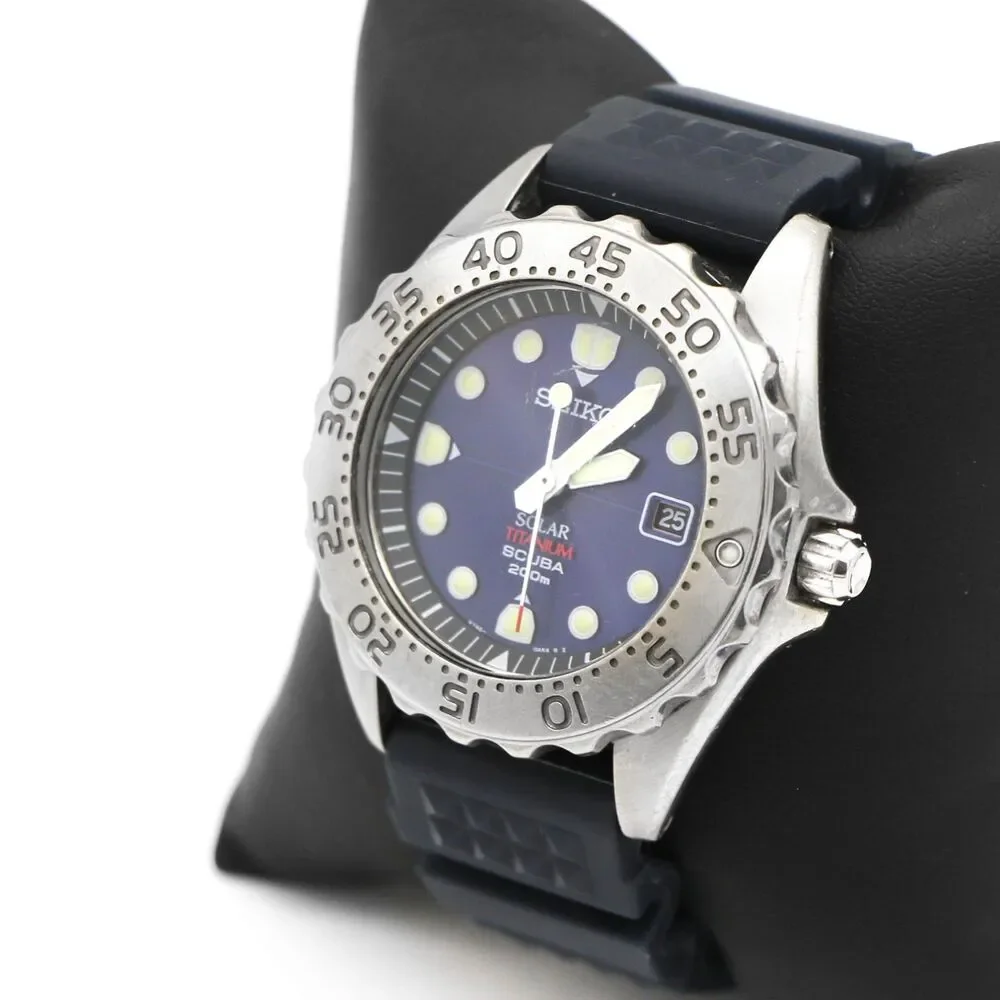 Seiko Blue Dial Solar Scuba Dive Watch with Black Strap